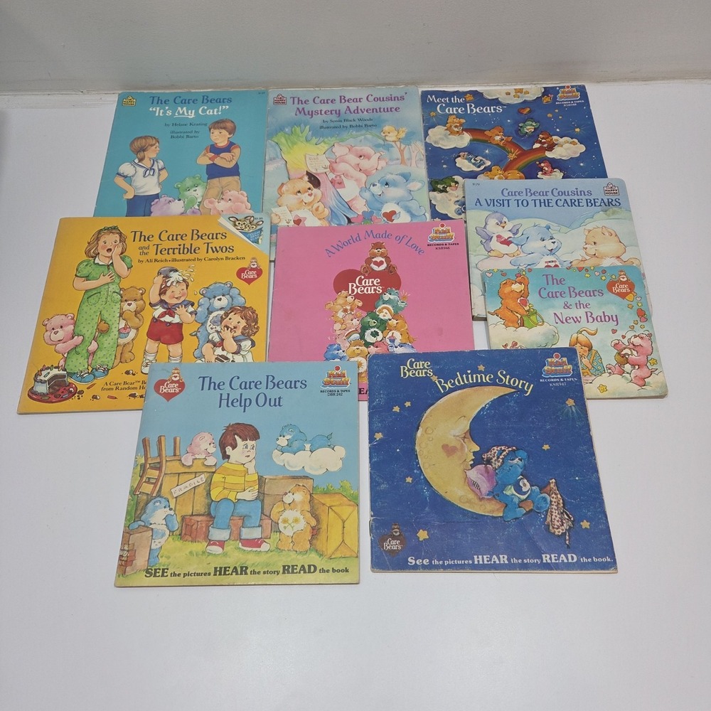 VINTAGE 1980s CARE BEARS Storybooks Children's Book Lot Of 9 (Stains Damaged)